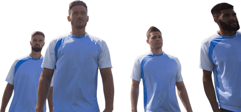 Confident Sportsmen in Blue Uniforms on Transparent Background
