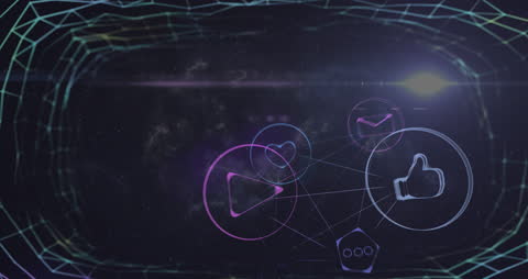 Futuristic Digital Network with Social Media Icons