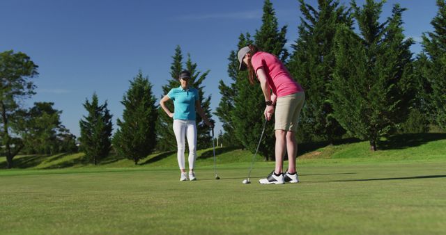 Women Golfers Practicing Putting on Sunny Day - Download Free Stock Images Pikwizard.com