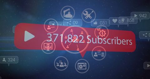 Growing social media subscriber count with interactive icons