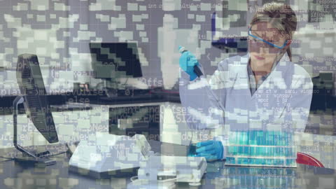 Scientist Analyzing Samples Against Data Background