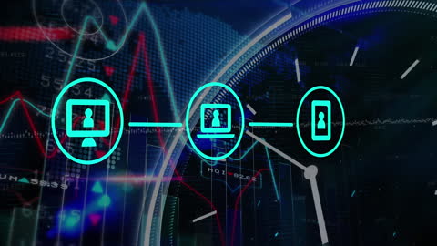 Digital Data Network Overlaid on Abstract Financial Background