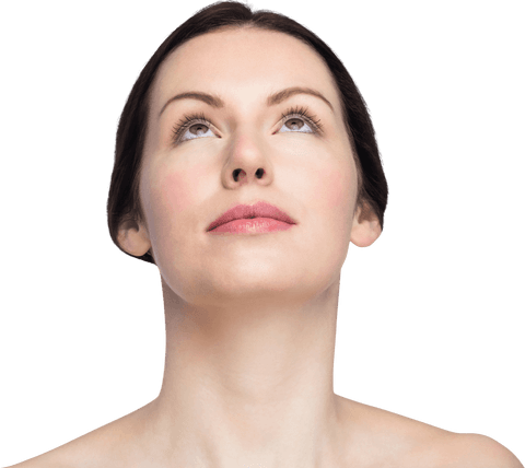 Beautiful Woman Looking Upward with Transparent Background