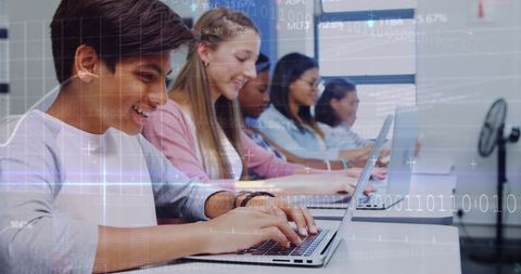 Diverse Students Engaging with Laptops in a Digital Learning Environment - Download Free Stock Images Pikwizard.com