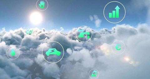 Floating Green Electric Car Symbolizing Eco-Friendly Innovation in the Sky