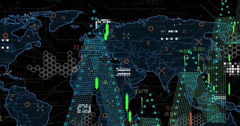 Digital Data Processing on World Map with Technological Elements - Download Free Stock Images Pikwizard.com