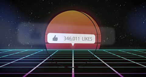 Futuristic cyberpunk neon display with social media like notification