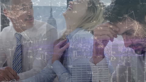 Business Professionals Collaborating Amidst Digital Data Overlay