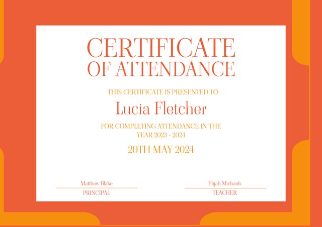 Vibrant Attendance Certificate for Student Achievement - Download Free Stock Templates Pikwizard.com