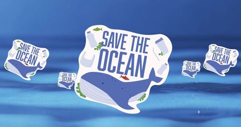 Save the ocean campaign signs on water surface