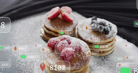 Digital Overlay Data Interaction with Berried Pancakes on Table