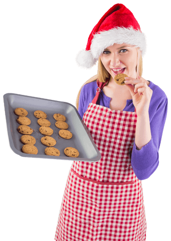 woman baking cookies wearing santa hat on transparent background - Download Free Stock Videos Pikwizard.com