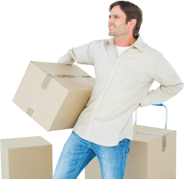 Man Suffering Back Pain Carrying Heavy Box, Transparent Background - Download Free Stock Videos Pikwizard.com