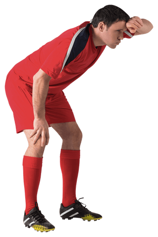 Tired football player in red kit transparent background