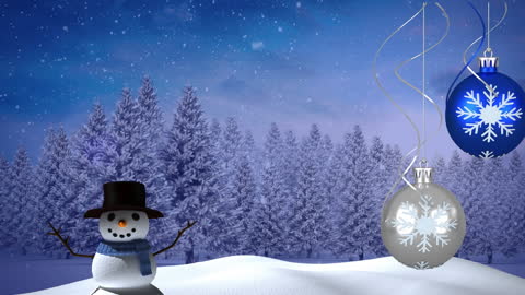 Winter Wonderland with Snowman and Christmas Ornaments