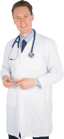 Transparent pourraiture smiling male doctor standing with stethoscope