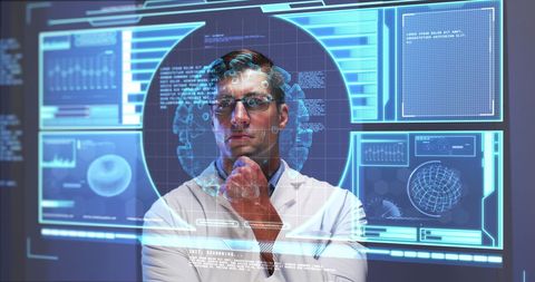 Scientist Analyzing COVID-19 Data on Futuristic Screen - Download Free Stock Images Pikwizard.com