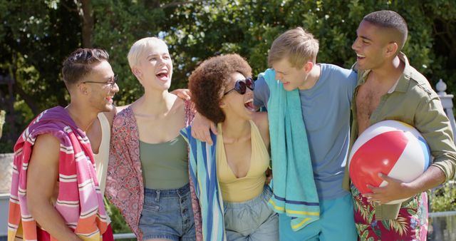 Diverse Group of Friends Embracing at Summer Pool Gathering - Download Free Stock Images Pikwizard.com