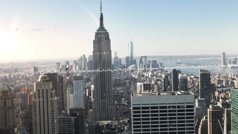 Digital Financial Graph Overlay on Urban Skyscape