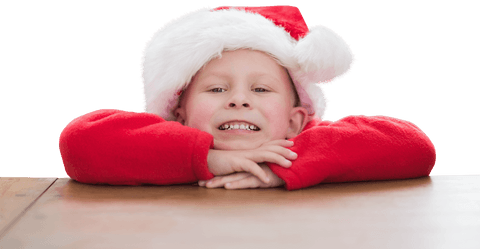 Smiling Boy in Santa Hat Transparent Background Christmas