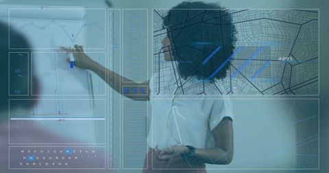 Tech Presentation with Data Interface Overlay