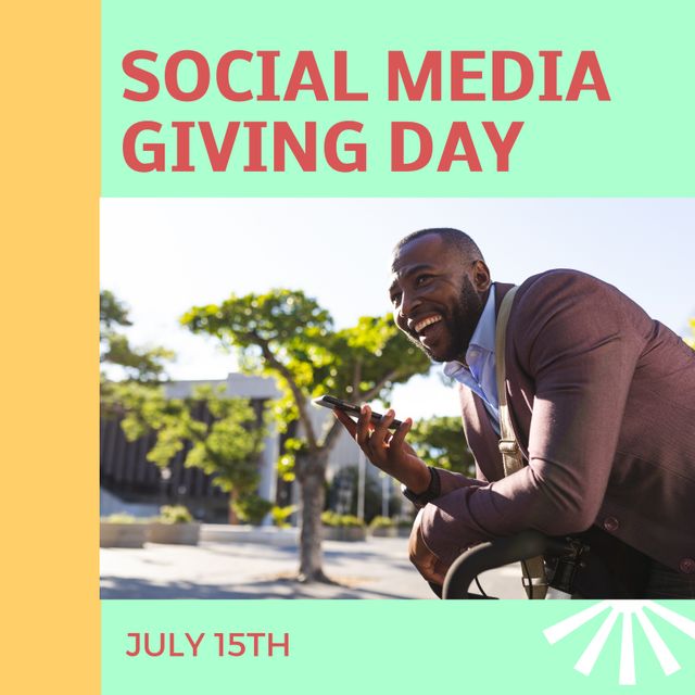 Man Promoting Social Media Giving Day on July 15th - Download Free Stock Templates Pikwizard.com