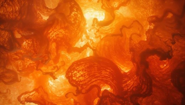 Luminous swirling orange fluid with molten lava effect for diverse artistic use