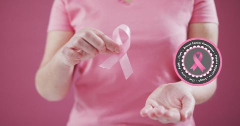 Breast Cancer Awareness Pink Ribbon Gesture