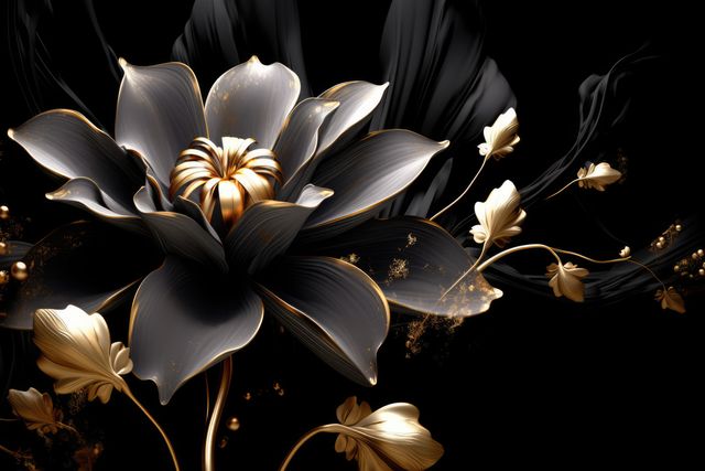 Elegant Black and Gold Floral Art on Dark Background - Download Free Stock Images Pikwizard.com