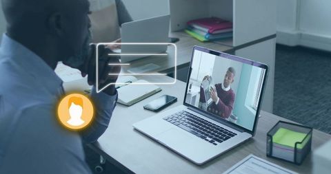 Business Professional Joining Video Call in Modern Office