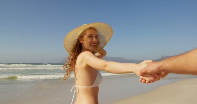 Romantic Beach Adventure with Young Woman and Scenic Ocean Views - Download Free Stock Images Pikwizard.com