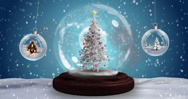 Festive Snow Globe Scene with Christmas Tree and Baubles - Download Free Stock Images Pikwizard.com