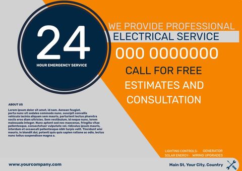 24-Hour Emergency Electrical Services Ad Design - Download Free Stock Templates Pikwizard.com