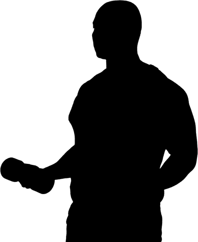 Silhouette of sportsman lifting weights on transparent background