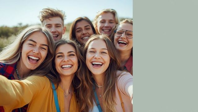 Smiling Friends Taking Selfie in Sunny Park