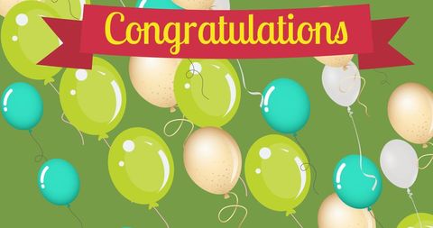 Festive celebration banner with colorful balloons and congratulations text