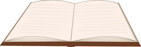 Open beige notebook with brown cover on transparent background