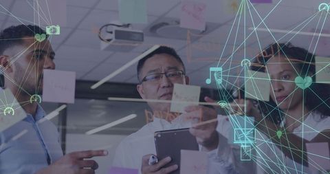 Business Team Brainstorming With Digital Interface of Media Connections