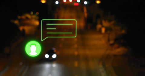 Digital message notification over blurred cityscape