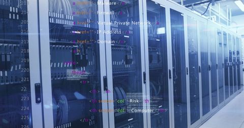 Coding Interface Overlay on Modern Data Center Server Racks - Download Free Stock Images Pikwizard.com