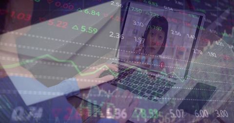 Businesswoman in Video Call with Data Overlay Background - Download Free Stock Images Pikwizard.com