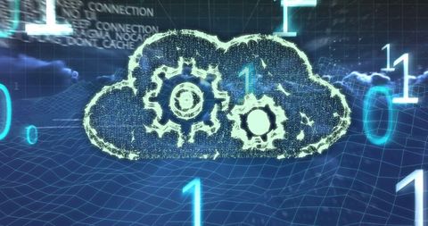 Cloud Computing with Binary Code and Gears - Download Free Stock Images Pikwizard.com