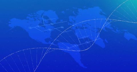 Futuristic DNA Strand Overlapping Global Map in Blue - Download Free Stock Images Pikwizard.com
