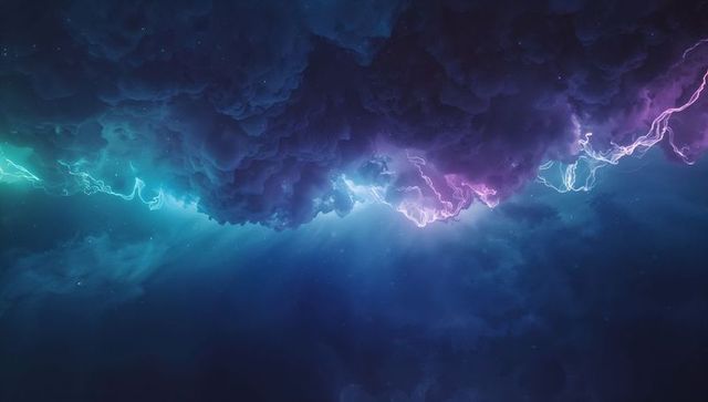 Cosmic Storm with Neon Lightning and Glowing Clouds