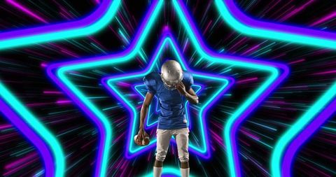 Dynamic American Football Player with Futuristic Star Background