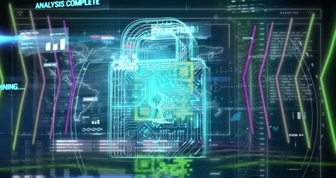 Futuristic Cyber Security Padlock Digital Interface