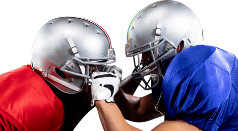 Transparent american football players face-off in action