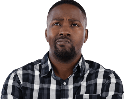 Thoughtful African American Man in Checkered Shirt Transparent Background - Download Free Stock Videos Pikwizard.com