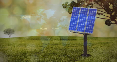 Landscape with Solar Panel Representing Renewable Energy