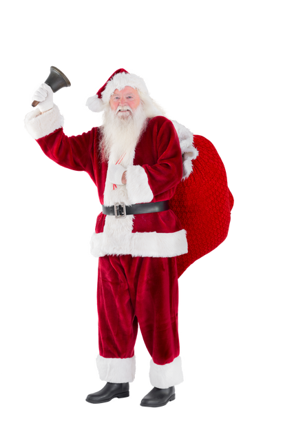 Transparent Santa Claus Ringing Bell in Red Suit with Sack - Download Free Stock Videos Pikwizard.com